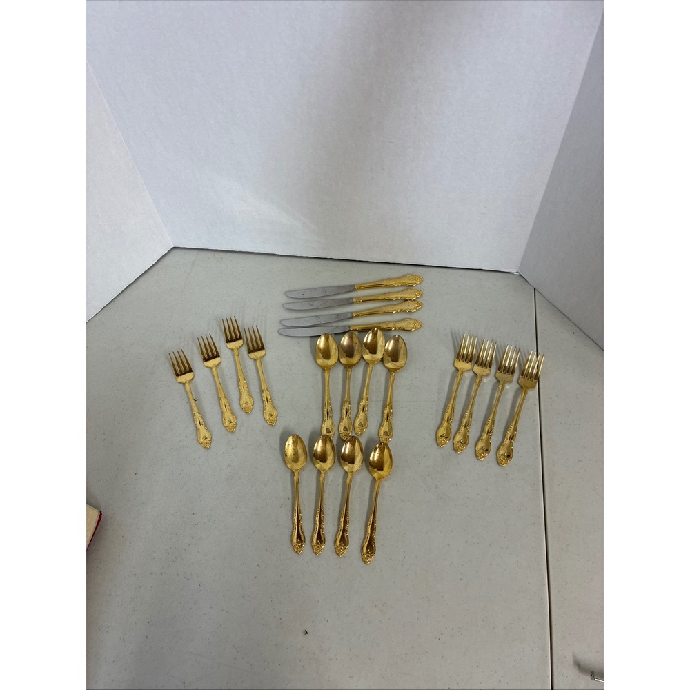 Vintage Gold Electroplated Flatware Set 20 Piece Service for 4‎ Made in Japan